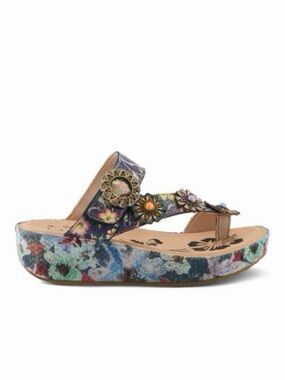 L'Artiste Lissableu Wedge Sandals Multicolor Floral Print Leather Upper